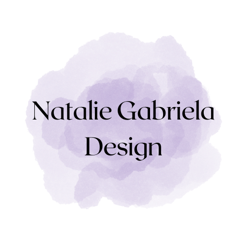Image of logo, purple watercolor circle with text saying Natalie Gabriela Design