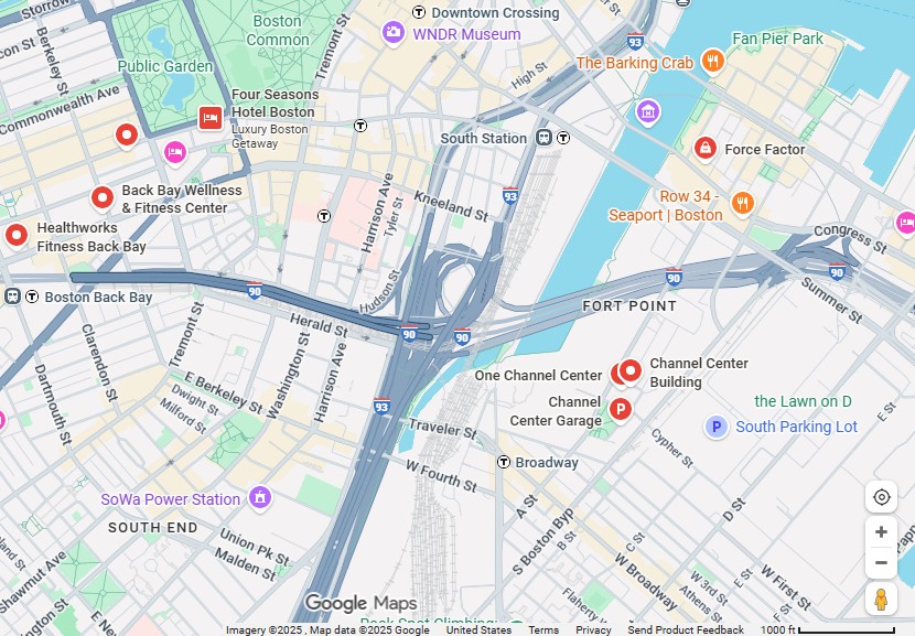 Map showing location of Forward Fitness Club at 1275 Channel Center Street, Boston, MA 02210